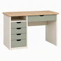 Bureau 120 x 60 x 75 cm en panneaux de bois beige et vert sauge avec 5 tiroirs