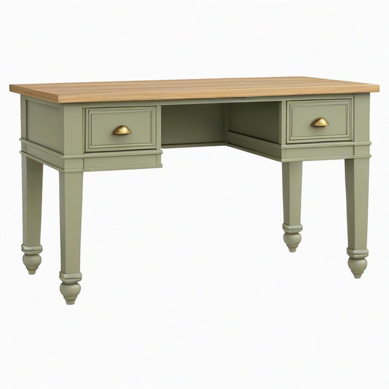 Bureau 140 x 60 x 76 cm en bois vert avec 2 tiroirs style classique