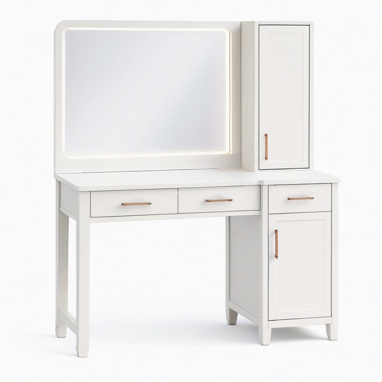 Coiffeuse 120 x 45 x 140 cm en bois d'ingénierie blanc avec miroir lumineux et rangements