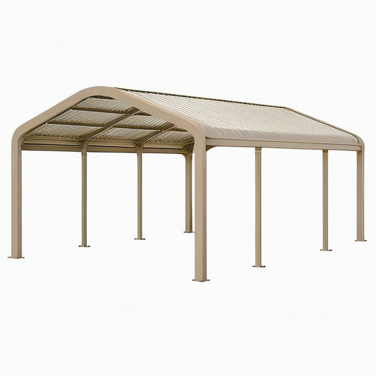 Abri voiture 600 x 300 x 270 cm en acier beige avec toit nervuré