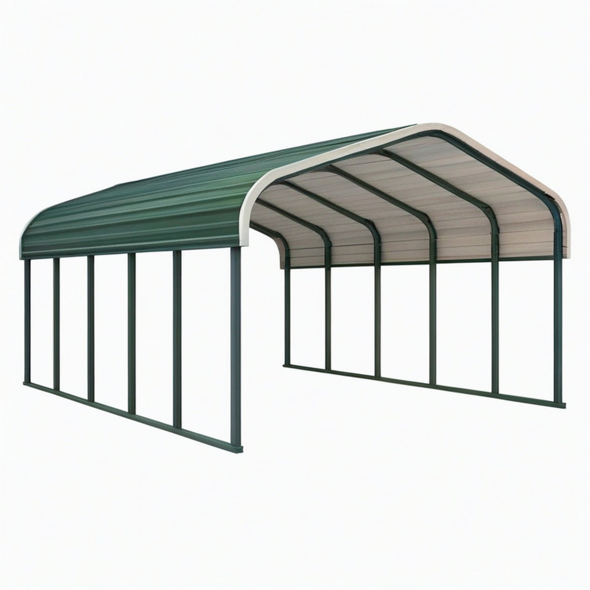Abri voiture 500 x 300 x 240 cm en acier vert avec toit cintré
