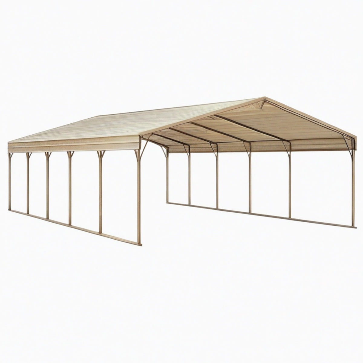 Abri voiture 1200 x 600 x 300 cm en métal beige avec toiture rigide double pente