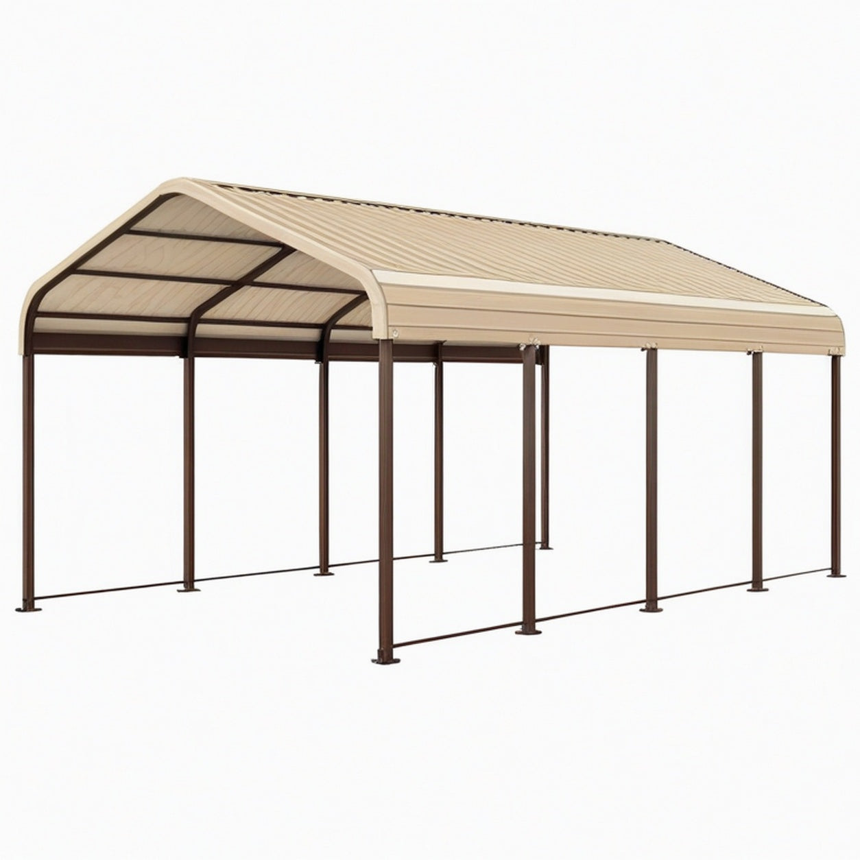 Abri voiture 500 x 300 x 240 cm en acier brun avec toiture en polycarbonate beige