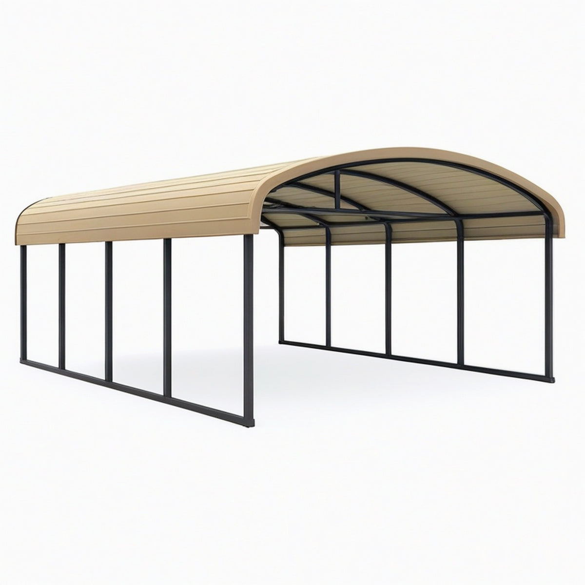 Abri voiture 500 x 300 x 250 cm en acier beige anthracite à toiture cintrée pour extérieur
