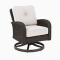 Fauteuil de jardin pivotant 82 x 85 x 95 cm en résine tressée marron avec coussins beige