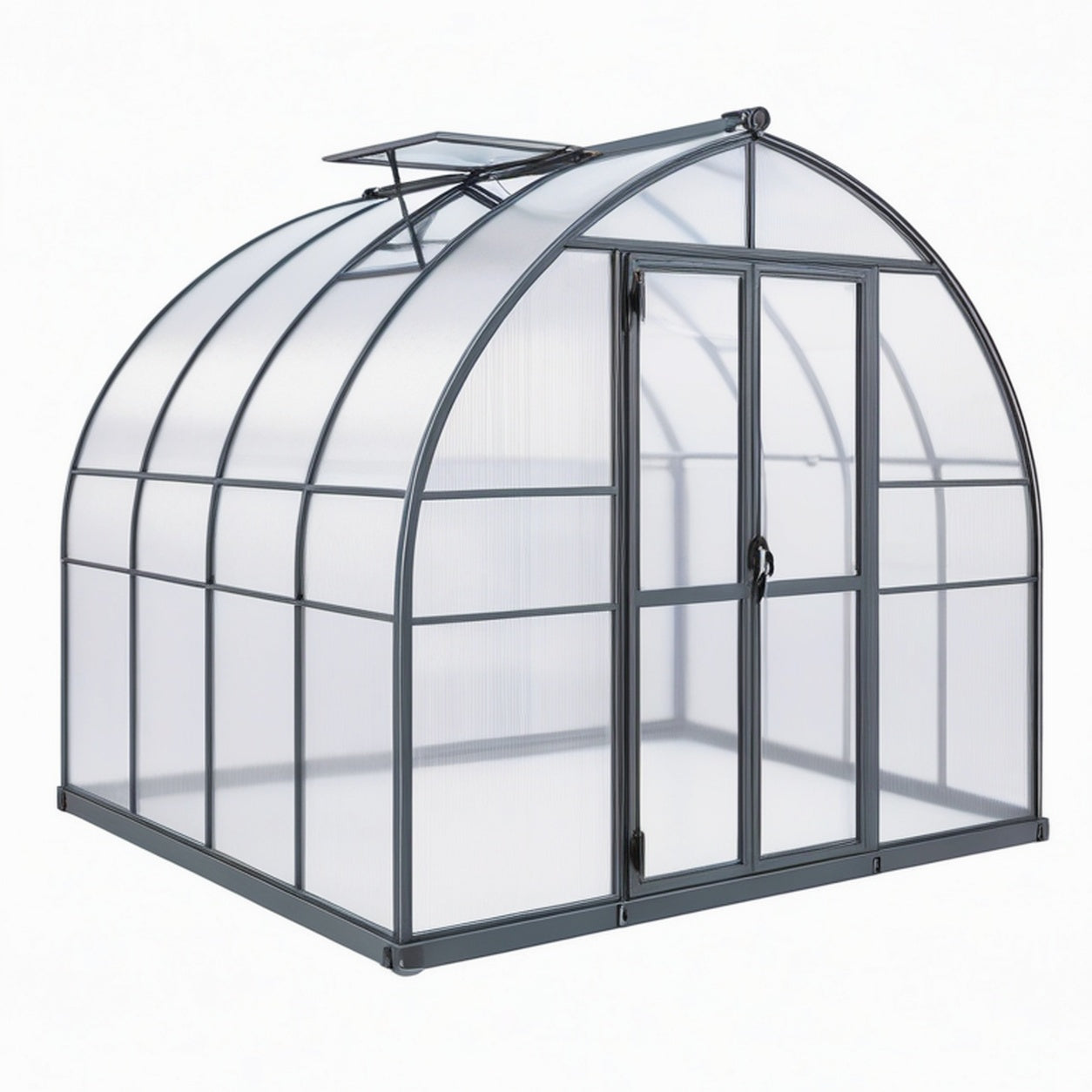 Serre de jardin 190 x 190 x 195 cm en aluminium noir et polycarbonate avec toit ouvrant
