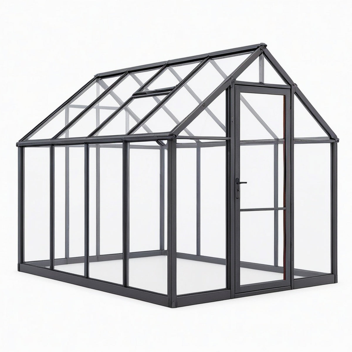Serre de jardin 190 x 190 x 195 cm en aluminium noir avec panneaux transparents - toiture à pignon avec porte