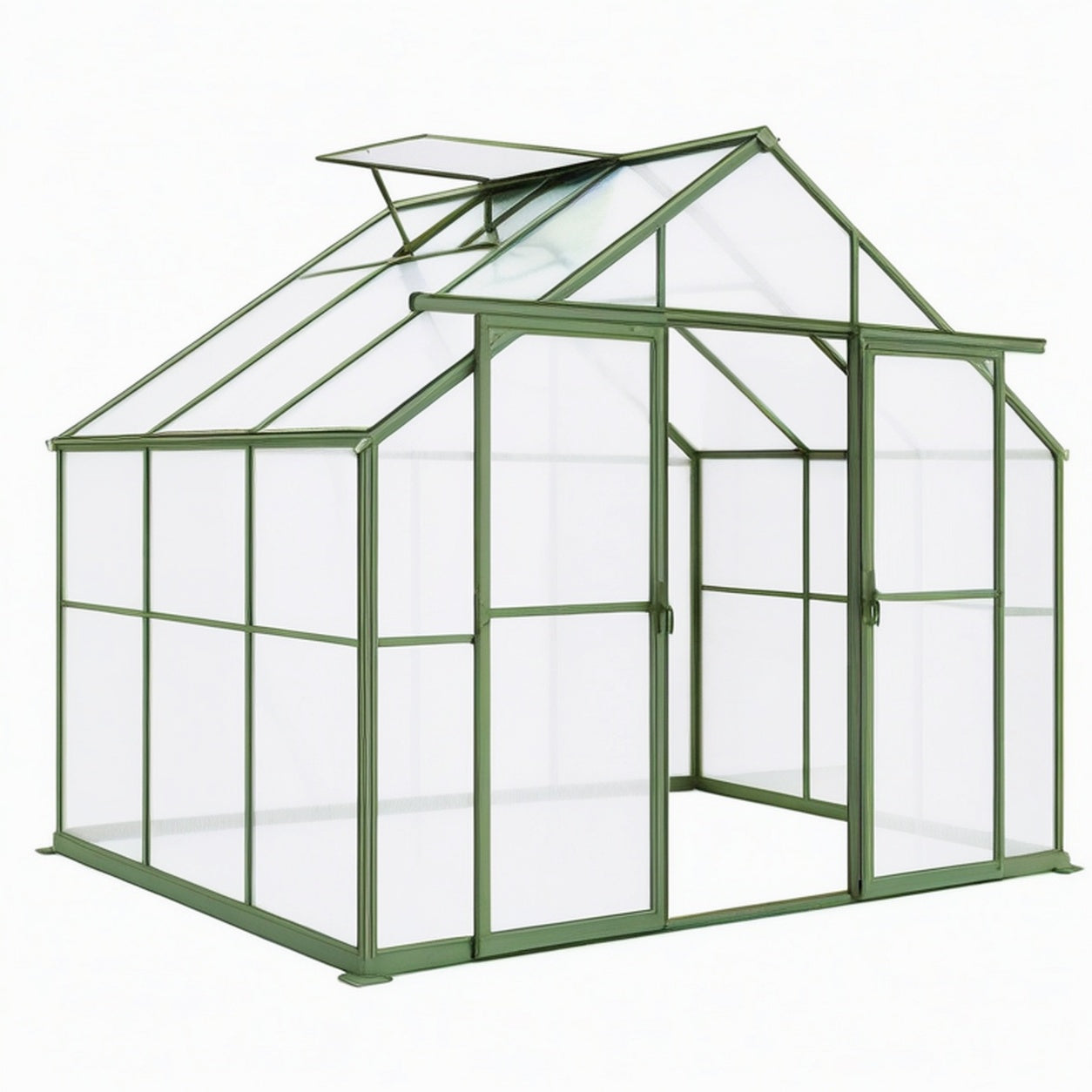 Serre de jardin 190 x 190 x 195 cm aluminium et polycarbonate vert avec portes coulissantes et lucarne