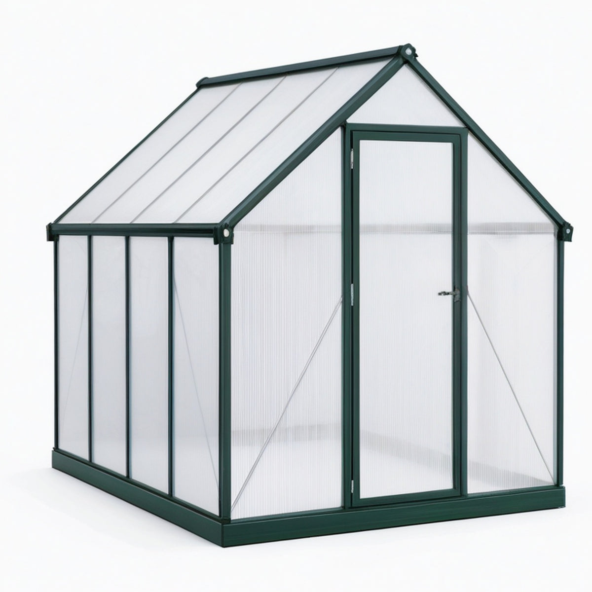 Serre de jardin 190 x 190 x 195 cm en aluminium vert avec panneaux translucides et porte battante