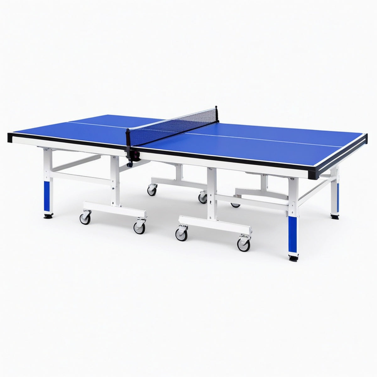 Table de tennis de table 274 x 152.5 x 76 cm bleue en métal sur roulettes
