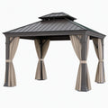 Tonnelle de jardin 300 x 300 cm en métal gris avec rideaux beiges toit ventilé