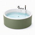 Baignoire ronde diamètre 150 cm en acrylique blanc et vert avec robinetterie noire - style contemporain
