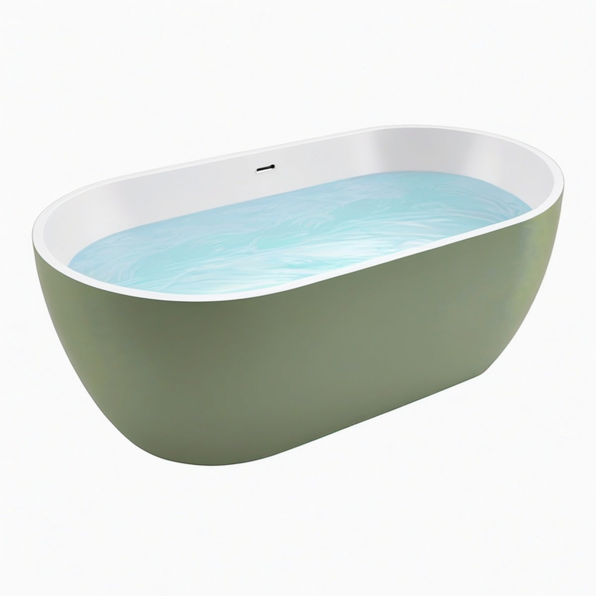 Baignoire îlot 170 x 80 cm en acrylique vert olive blanc - ovale contemporaine