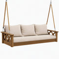 Balancelle de jardin 3 places 200 cm bois marron et beige suspendue