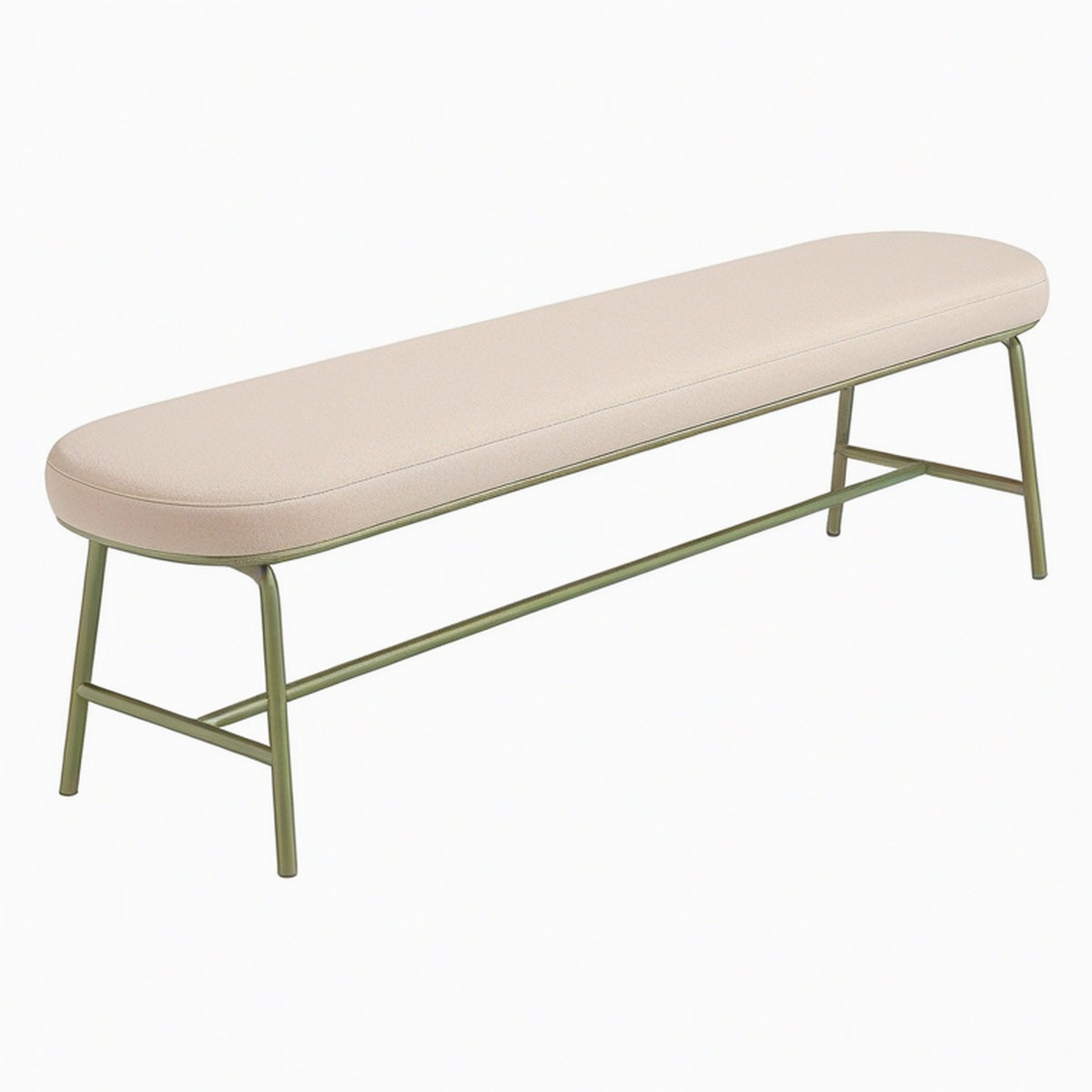 Banc 120 cm en tissu beige et métal vert style contemporain