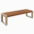 Banc de jardin 150 x 40 cm en bois brun et métal beige style contemporain