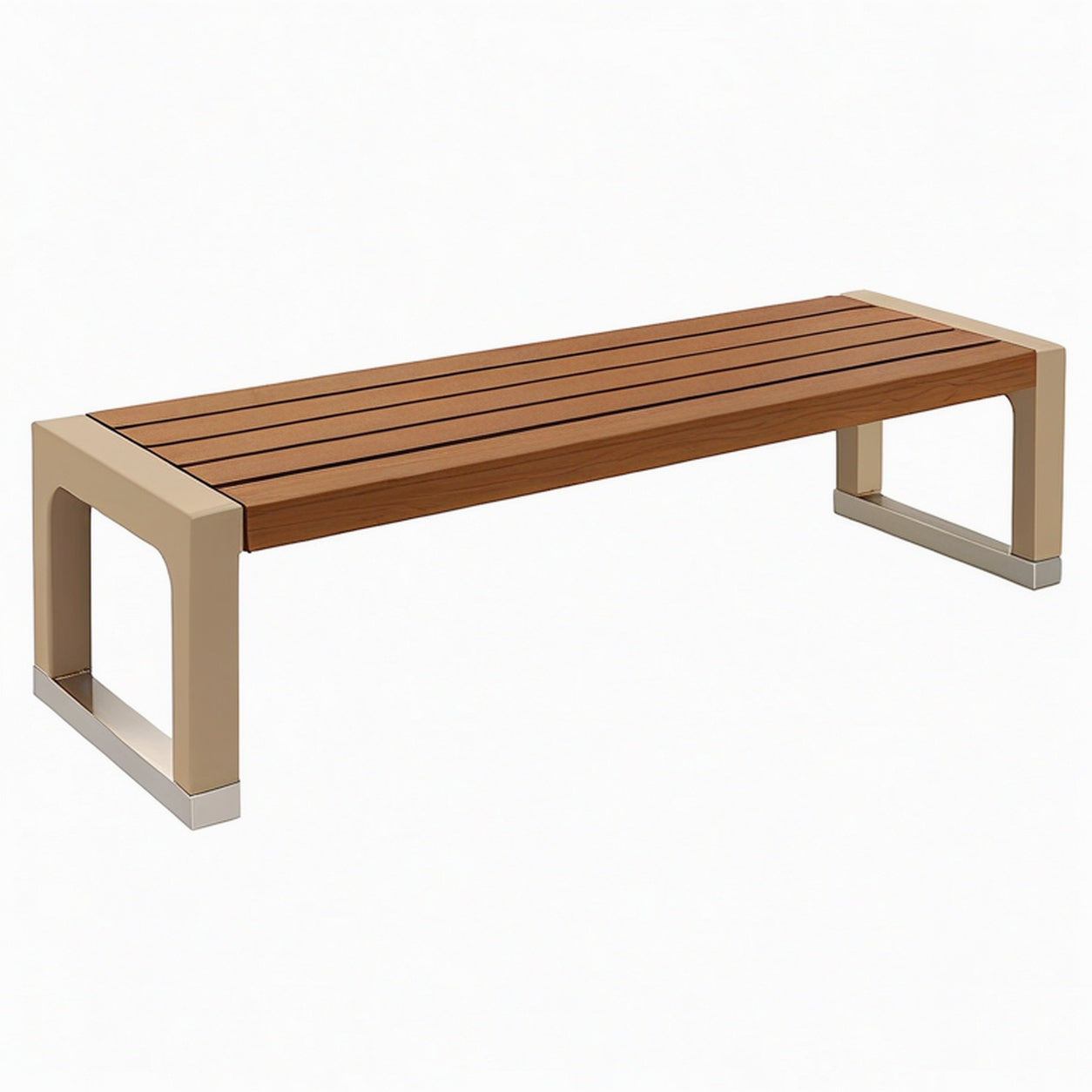 Banc de jardin 150 x 40 cm en bois brun et métal beige style contemporain